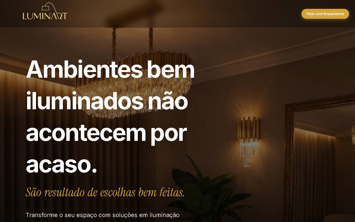 Site da Luminart, iluminação premium